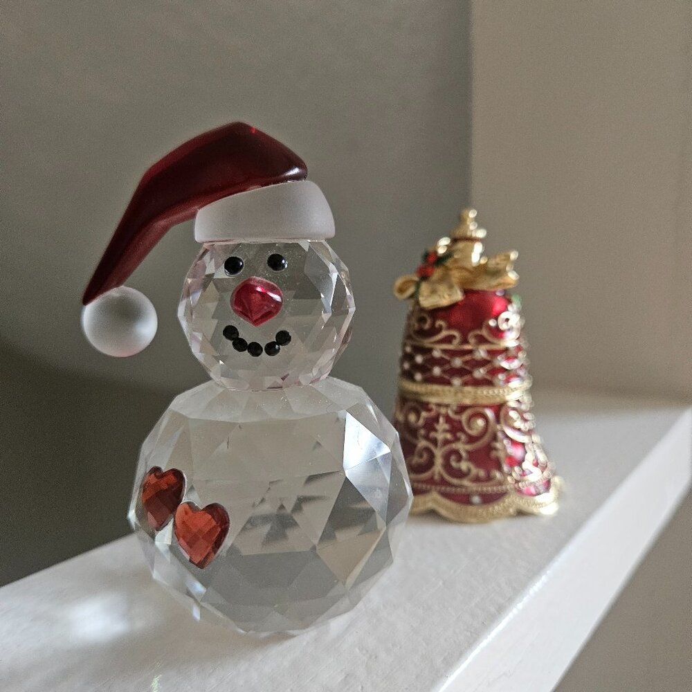 Holiday Bell and Crystal Snowman - lot of 2 items - Christmas